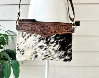 Myra Bag Point Rock Cowhide Purse - Western Bourbon Chocolate Leather With Hair-On Hide, Crossbody - View #3