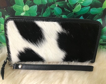 Cowhide Wallet for Women Real Black Leather Zipper Continental Purse Clutch Card Case | Gifts for Her
