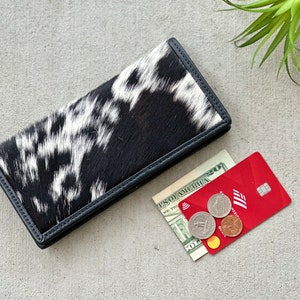 Cartera delgada de piel de vaca occidental para mujer, de cuero negro: regalos de vaquera rodeo para ella