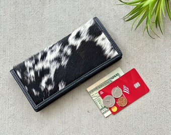Western Cowhide Slim Wallet for Women Black Leather - Cowgirl Rodeo Gifts for Her