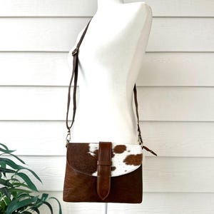 Cowhide Leather Western Crossbody Purse Handbag Clutch Bag Brown Cow Hide | Cowgirl Gifts