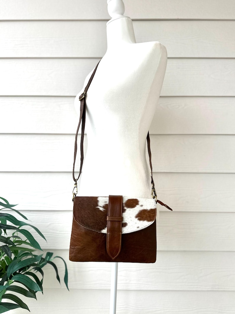 Cowhide Leather Western Crossbody Purse Handbag Clutch Bag Brown Cow Hide | Cowgirl Gifts
