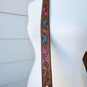 Western Tooled Leather Handbag Crossbody Bag Strap Tan Turquoise Pink Country Cowgirl Gift