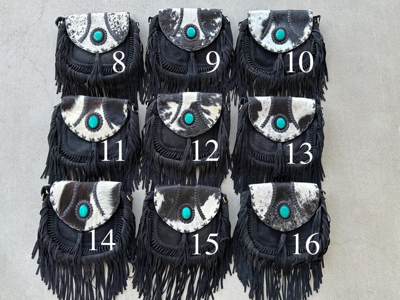 Cowhide Leather Crossbody Purse: Turquoise & Fringe Western Handbag