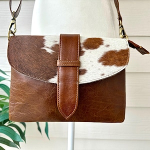 Cowhide Leather Western Crossbody Purse Handbag Clutch Bag Brown Cow Hide | Cowgirl Gifts