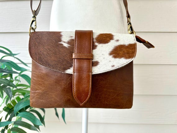 Cowhide Leather Western Crossbody Purse Rodeo Handbag Clutch Bag Brown Cow Hide | Cowgirl Gifts