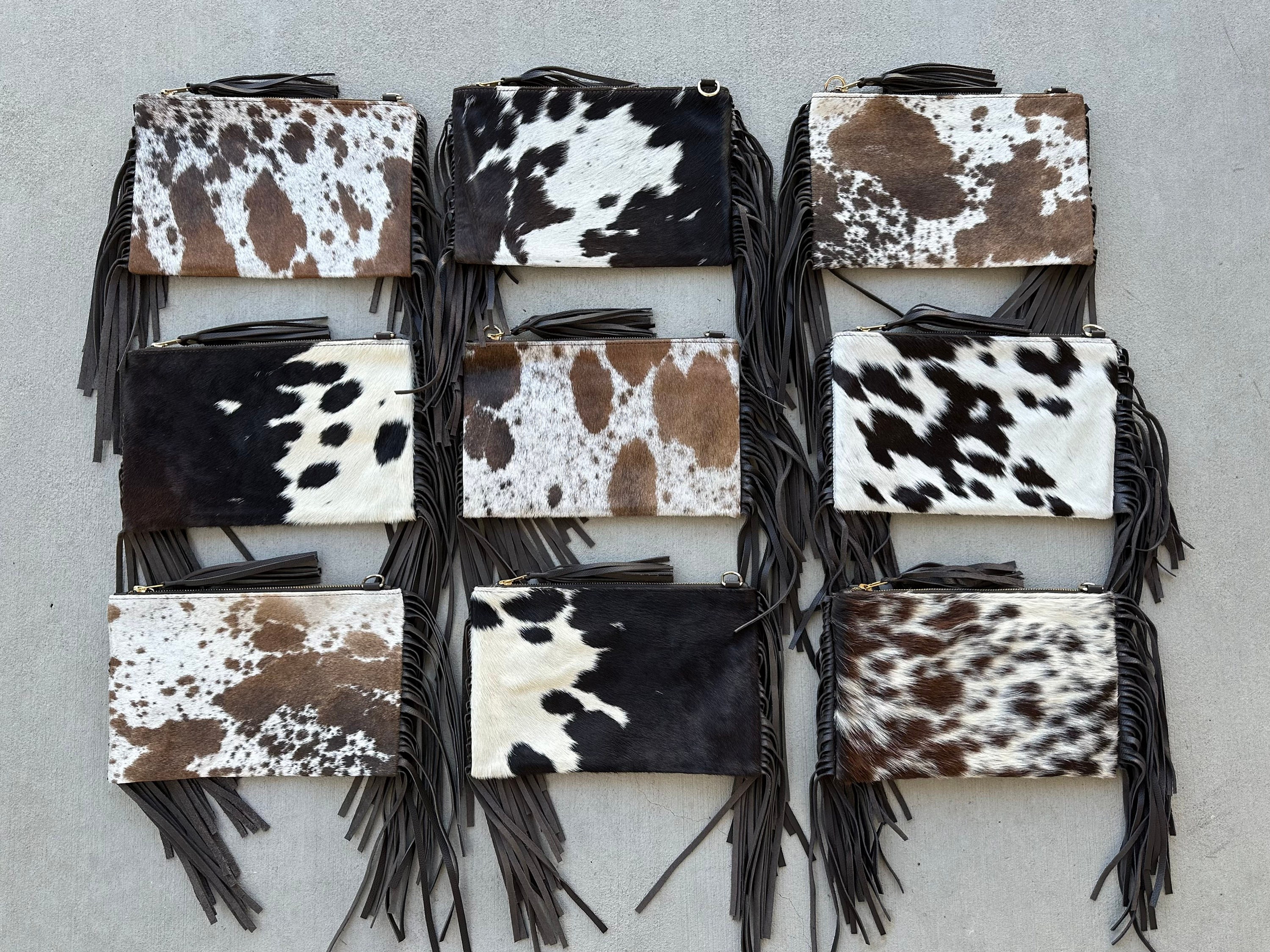 Cowhide Crossbody Purse With Fringe Handbag Wallet Clutch Dark Etsy