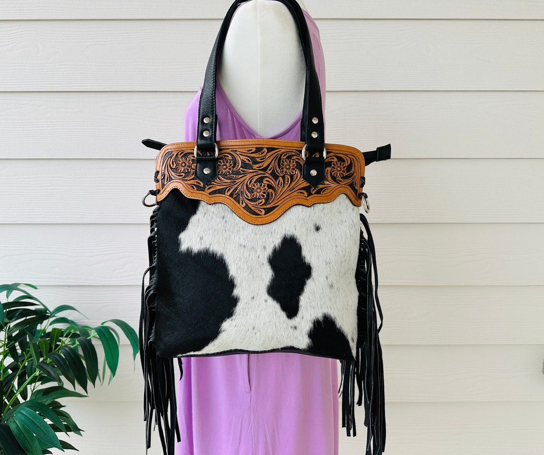 Bolso de piel de vaca estilo western: bolso de hombro de piel