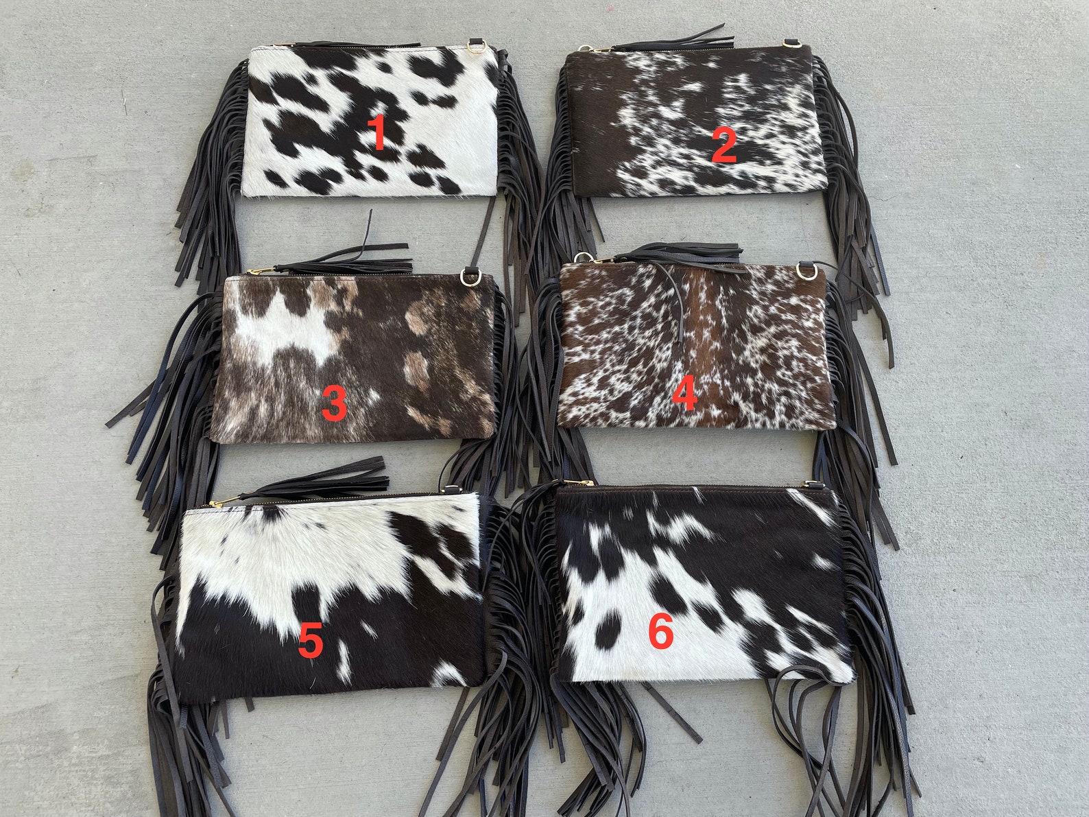 Cowhide Crossbody Purse With Fringe Handbag Wallet Clutch Dark Etsy