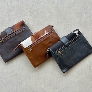 Cowhide Leather Western Crossbody Purse Handbag Clutch Bag Brown Cow Hide | Cowgirl Gifts