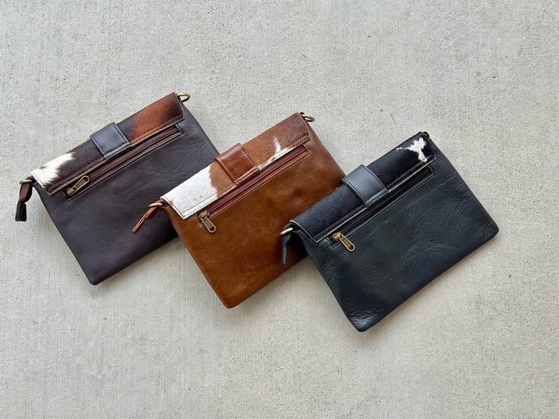 Cowhide Leather Western Crossbody Purse Handbag Clutch Bag Brown Cow Hide | Cowgirl Gifts