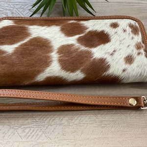 Western Cowhide Zip Wallet for Women Tan Leather