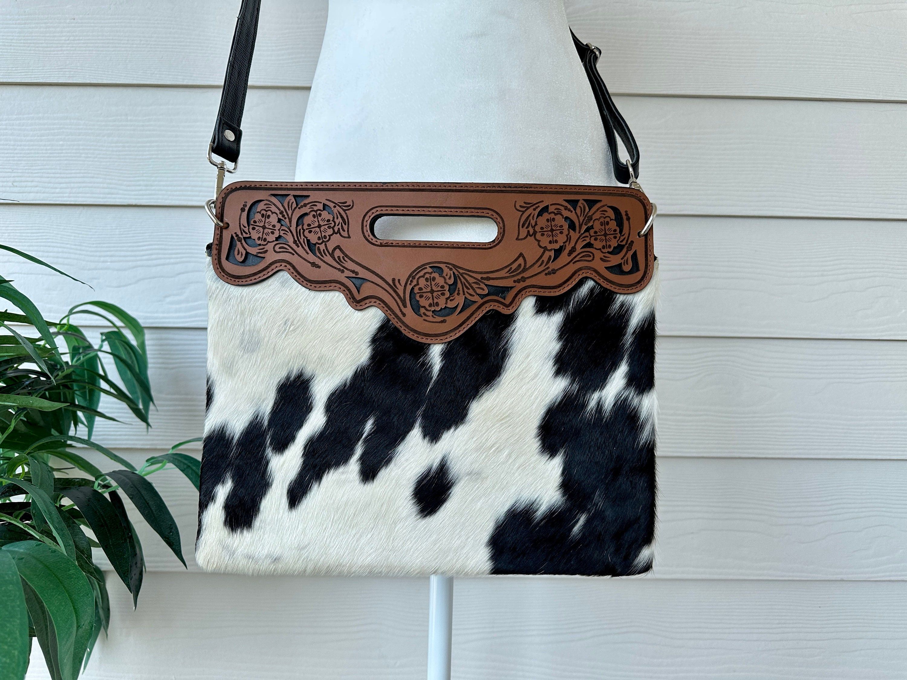 Cowhide Crossbody Purse Handbag Wallet Brown Cow Hide Leather Western Gifts