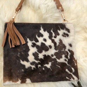 Real Cowhide Purse Crossbody Bag Western Handbag Wallet Clutch Black Brown Leather Fur Gift Ideas for Her image 2