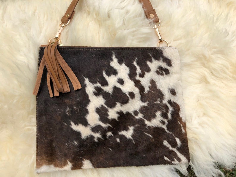 Real Cowhide Purse Crossbody Bag Western Handbag Wallet Clutch Black Brown Leather Fur Gift Ideas for Her image 2