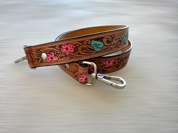 Western Tooled Leather Handbag Crossbody Bag Strap Tan Turquoise Pink Country Cowgirl Gift