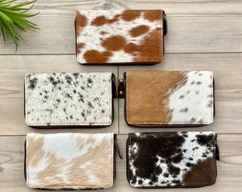 Western Cowhide Wallet for Women Real Leather Zip Continental Purse Clutch Card Case | Gifts for Her