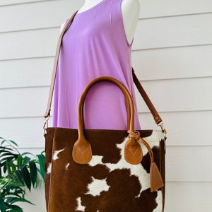 Cowhide Leather Tote Bag Handbag Shoulder Laptop Western Purse Satchel Tan Brown Medium