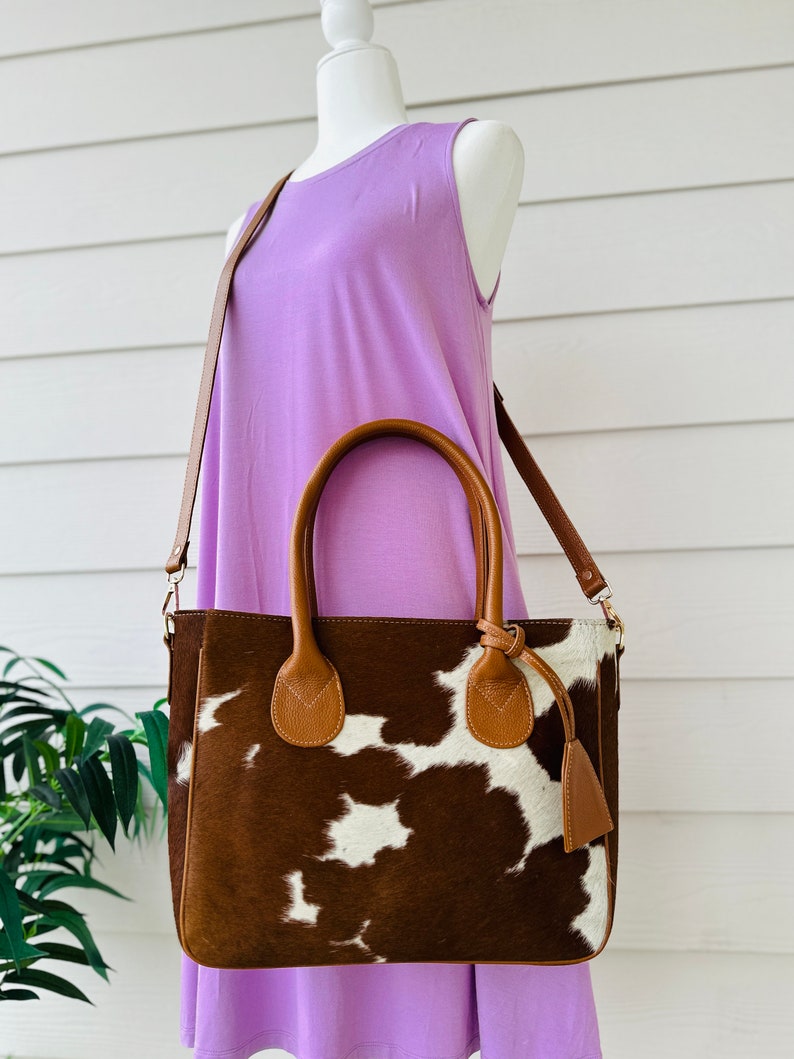 Cowhide Leather Tote Bag Handbag Shoulder Laptop Western Purse Satchel Tan Brown Medium