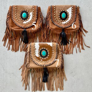 Cowhide Bag Rodeo Crossbody Purse Turquoise & Fringe Western Handbag