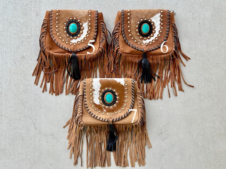 Cowhide Bag Rodeo Crossbody Purse Turquoise & Fringe Western Handbag