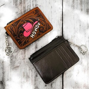 Western Tooled Leather Wallet Howdy Cowgirl Hat Credit Card Holder Case Change Coin Purse Keychain Gifts for Her