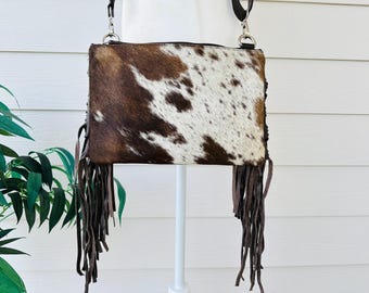 Rindsleder Crossbody Geldbörse geprägtes Leder Western Rodeo Bag mit Fransen Cowgirl Geschenk