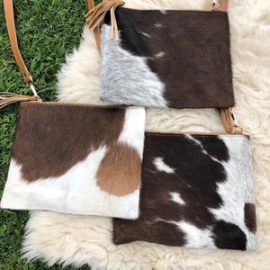 Real Cowhide Purse Crossbody Bag Western Handbag Wallet Clutch Black Brown Leather Fur Gift Ideas for Her image 7