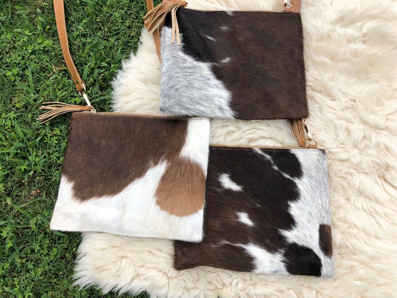 Real Cowhide Purse Crossbody Bag Western Handbag Wallet Clutch Black Brown Leather Fur Gift Ideas for Her image 7