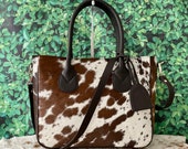 Cowhide Tote Purse Handbag Shoulder Laptop Bag Pocketbook Tricolor Brown Leather Women - Medium