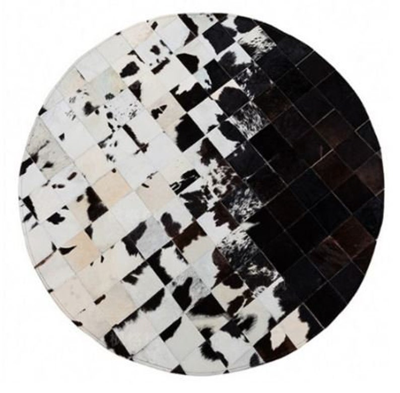 Cowhide Patchwork Rug Round Black White Area Accent Rugs 100 Etsy