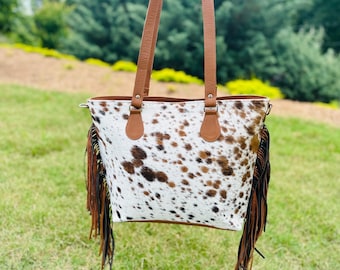 Bolso grande de piel de vaca para mujer, estilo western rodeo, para pañales, con flecos