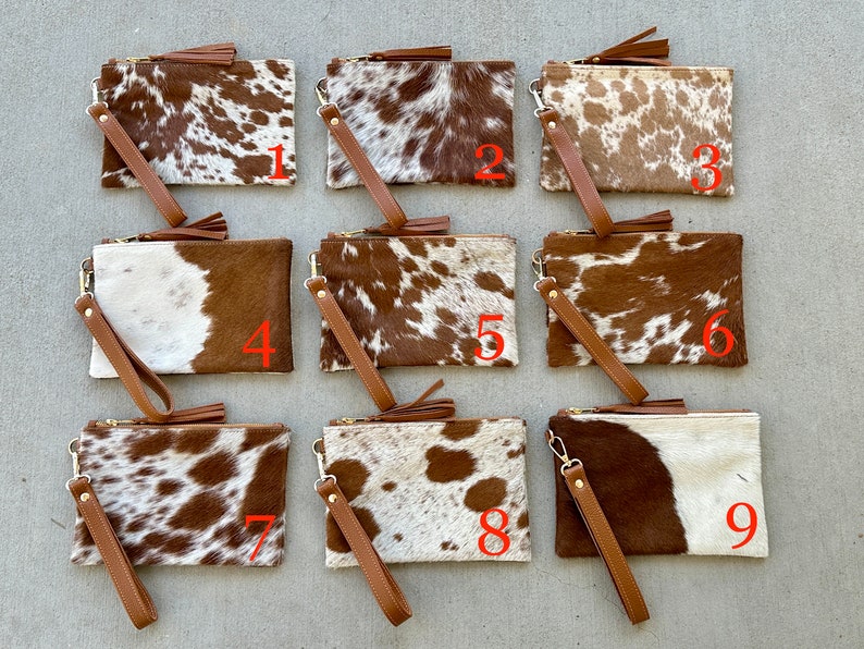 Cowhide Wristlet Clutch Western Purse Wallet Real Hair on Cow Hide Skin Bag Handbag Brown Tan | Gifts for her