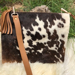 Real Cowhide Purse Crossbody Bag Western Handbag Wallet Clutch Black Brown Leather Fur Gift Ideas for Her image 1