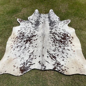 Brown & White Cowhide Rug: Genuine Leather Area Rug, Western Decor (5x5 ft)