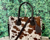 Cowhide Tote Purse Handbag Shoulder Laptop Bag Pocketbook Tricolor Brown Leather Women - Medium