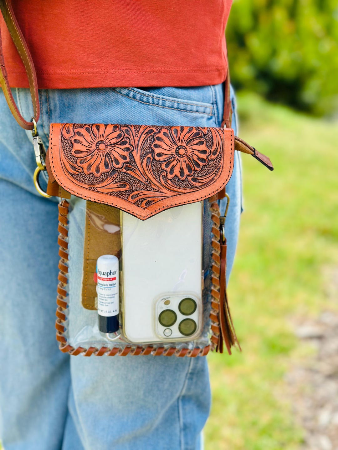 Clear Tooled Cross body