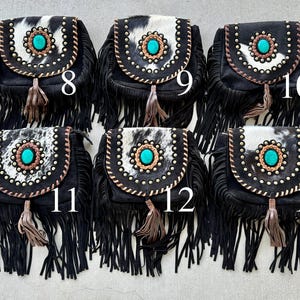 Cowhide Bag Rodeo Crossbody Purse Turquoise & Fringe Western Handbag