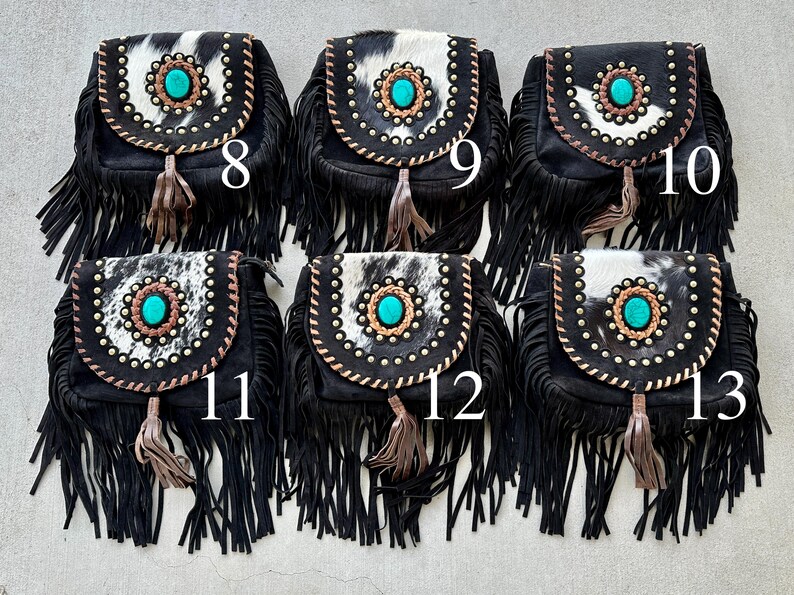 Cowhide Bag Rodeo Crossbody Purse Turquoise & Fringe Western Handbag