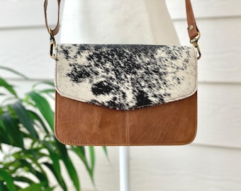 Cowhide Flap Leather Crossbody Purse: Western Style Shoulder Bag