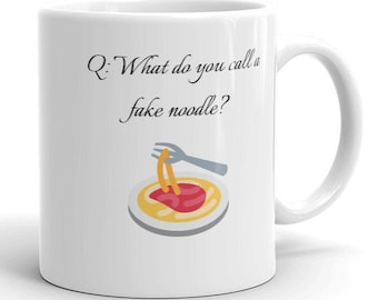 Pasta humor mug, Italian jokes, kid jokes, funny food humor, mug for Italian grandpa, gift for Italian chef, silly humor, funny mug saying