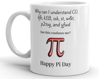 Pi Day mug, funny math major mug, geek humor mug, knitting craft mug, gift for aunt, grandmother, science of math, never ending knitting