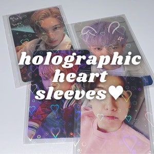 heart holographic sleeves for kpop photocards, anime polcos, toploaders, etc.