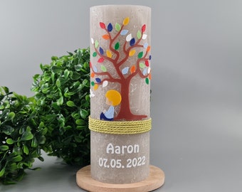 Baptismal candle NILAS tree of life rustic with little boy/girl and dove incl. name/date/occasion