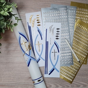 Communion candle craft kit: fish, cross, ears of wheat