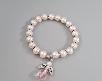 Armband Taufe mit rosa Kristallengel Schutzengel