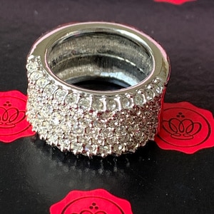 Chunky silver half encrusted diamanté ring