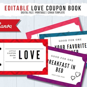 Editable Love Coupon Book, Printable Coupon Book, Printable Coupon Book Template, Coupon Book for Him or Her, Canva Template