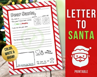 Brief aan de Kerstman afdrukbaar, kerstkleurplaat voor kinderen, kerstactiviteit voor kinderen, kerst afdrukbare PDF digitale download