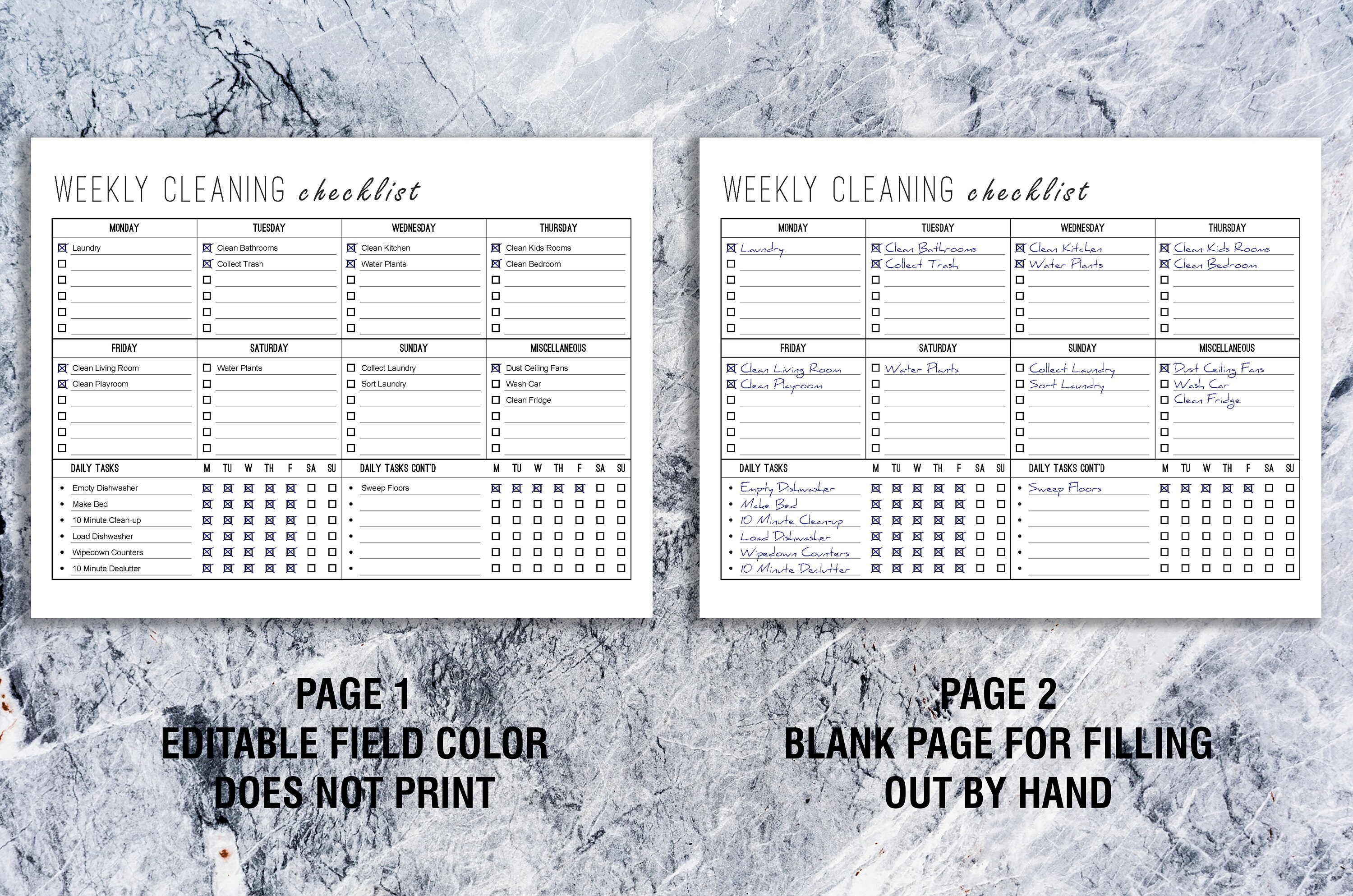 Weekly Cleaning Checklist EDITABLE Printable Letter & A4, Weekly ...